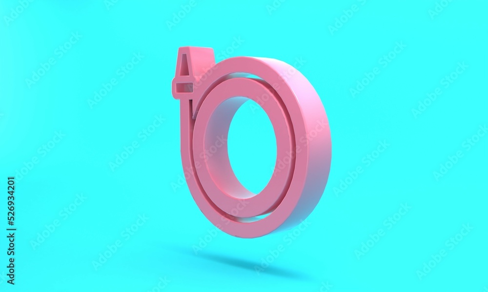Pink Garden hose icon isolated on turquoise blue background. Spray gun icon. Watering equipment. Minimalism concept. 3D render illustration Pink Garden hose icon isolated on turquoise blue background. Spray gun icon. Watering equipment. Minimalism concept. 3D render illustration