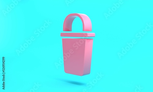 Pink Bucket icon isolated on turquoise blue background. Cleaning service concept. Minimalism concept. 3D render illustration