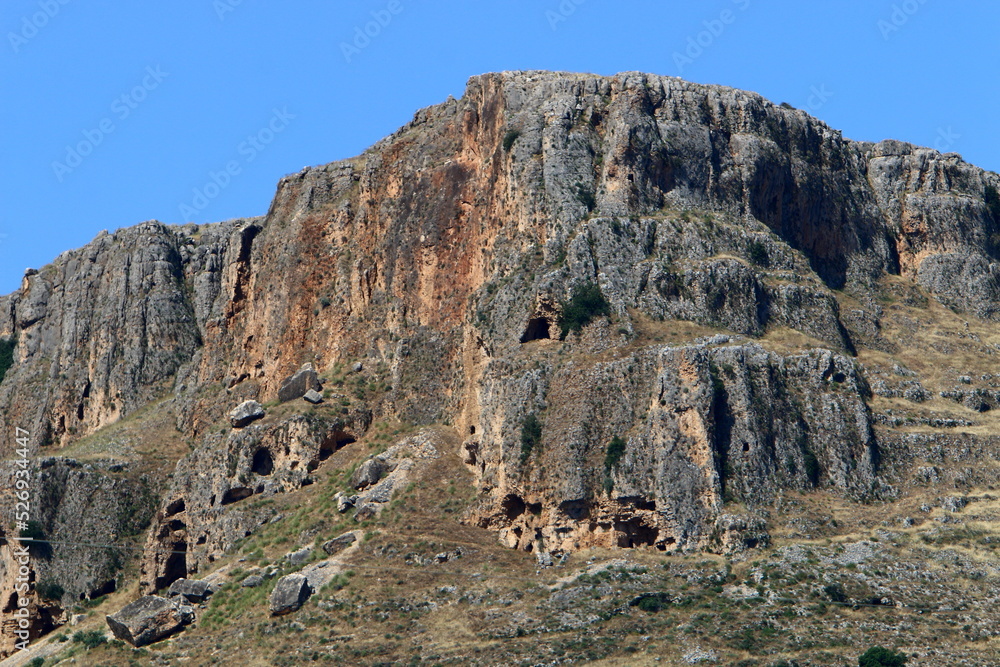 Rocks and cliffs in the mountains in northern Israel.