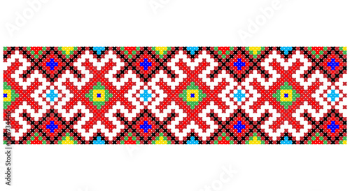 Embroidered good like old handmade cross-stitch ethnic Ukraine pattern. Ukrainian towel ornament, rushnyk called, vector.