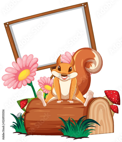Squirrel and blank board on the log