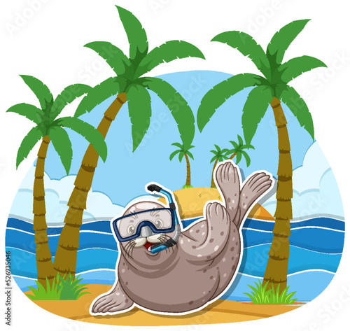 Seal cartoon character in summer theme