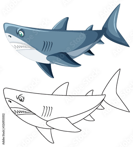 Shark cartoon character with its doodle outline