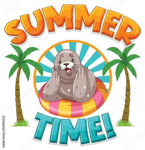Seal cartoon character with summer time word