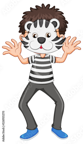 A boy wearing animal mask