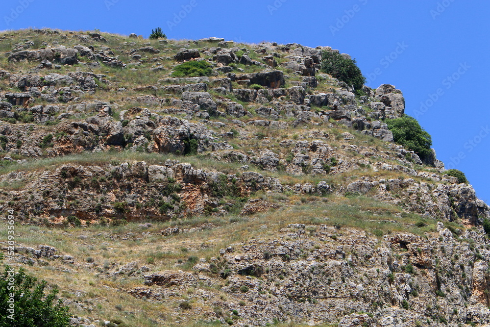 Rocks and cliffs in the mountains in northern Israel.