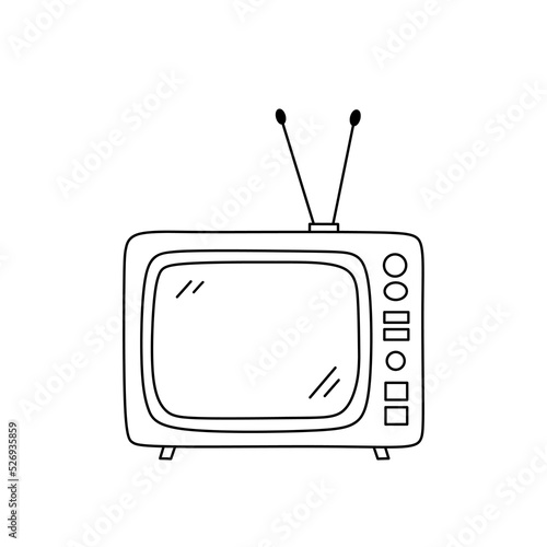 Retro TV with antennas isolated on white background. Vector hand-drawn illustration in doodle style. Perfect for decorations, cards, logo, various designs.