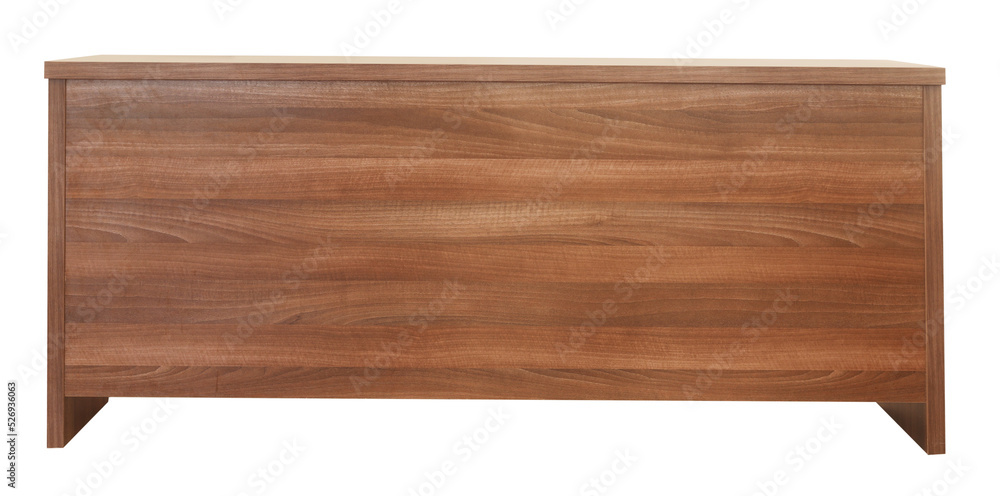 Brown modern wooden desk table. Quality office or home furniture concept Brown modern wooden desk table. Quality office or home furniture concept