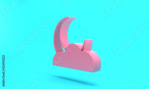 Pink Moon and stars icon isolated on turquoise blue background. Cloudy night sign. Sleep dreams symbol. Full moon. Night or bed time sign. Minimalism concept. 3D render illustration