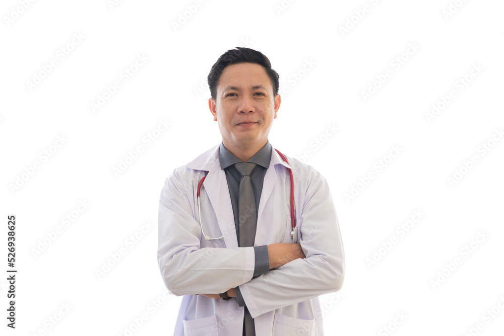 Asian doctor man portrait standing with smile and confidence isolated in white background. Asian doctor man portrait standing with smile and confidence isolated in white background.