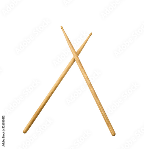 wooden drumsticks isolated on white background photo