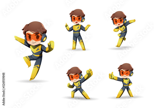 yellow black little Super Hero Boy Mascot Character Set