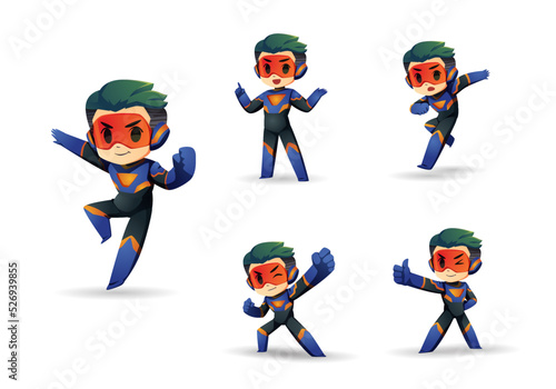 Blue black orange little Super Hero Boy Mascot Character Set
