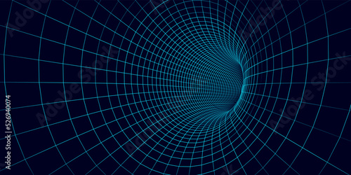 Fototapeta Naklejka Na Ścianę i Meble -  Wireframe abstract tunnel. 3D tunnel grid. Futuristic 3d portal. Network cyber technology. Vector illustration.