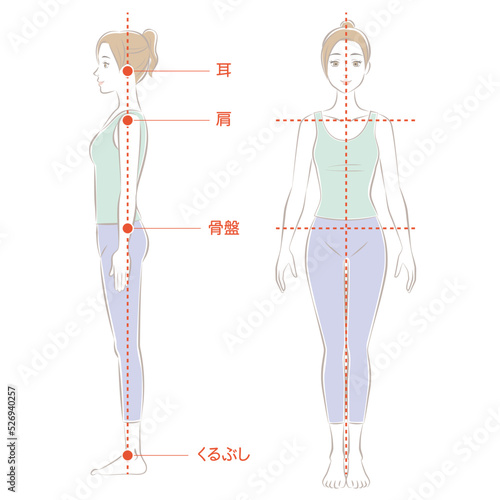 正しい姿勢の女性、全身