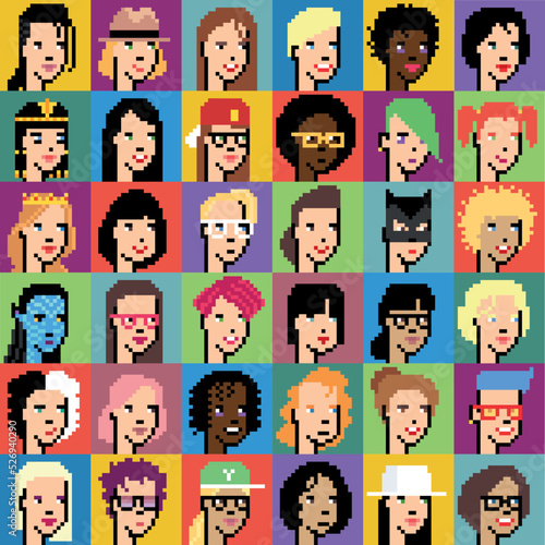 Set of women pixel avatars 