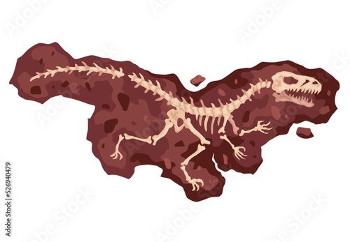 Dinosaur skeleton bone, fossil excavation of archeology isolated. Prehistoric reptile skeleton lying underground. Paleontological artifacts. Archaeological find