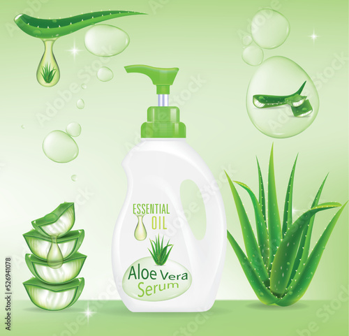 Design cosmetics product advertising cosmetic package.shampoo,cream, gel, body lotion with aloe vera extract.