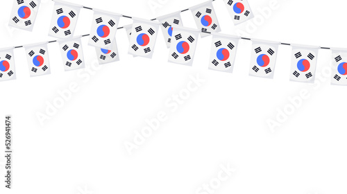 South Korea flag garland chain. Korean bunting decoration for celebration. Vector background.