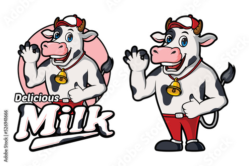 Delicious cow's milk, with funny cow's cartoon vector
