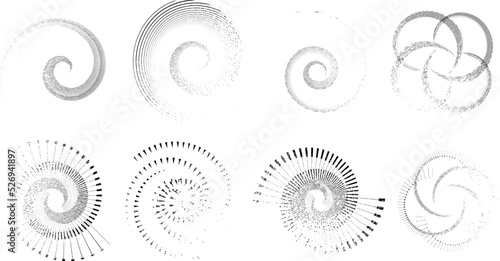 Fototapeta Naklejka Na Ścianę i Meble -  Grunge lines in Circle Form . Spiral Vector Illustration .Textured round Logo . Design element . Abstract Geometric circular shapes .Rotating grunge radial line. Concentric circles