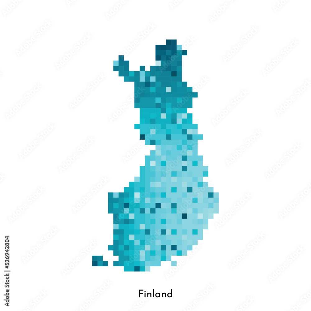 Vector isolated geometric illustration with simplified icy blue silhouette of Finland map. Pixel art style for NFT template. Dotted logo with gradient texture for design on white background Vector isolated geometric illustration with simplified icy blue silhouette of Finland map. Pixel art style for NFT template. Dotted logo with gradient texture for design on white background