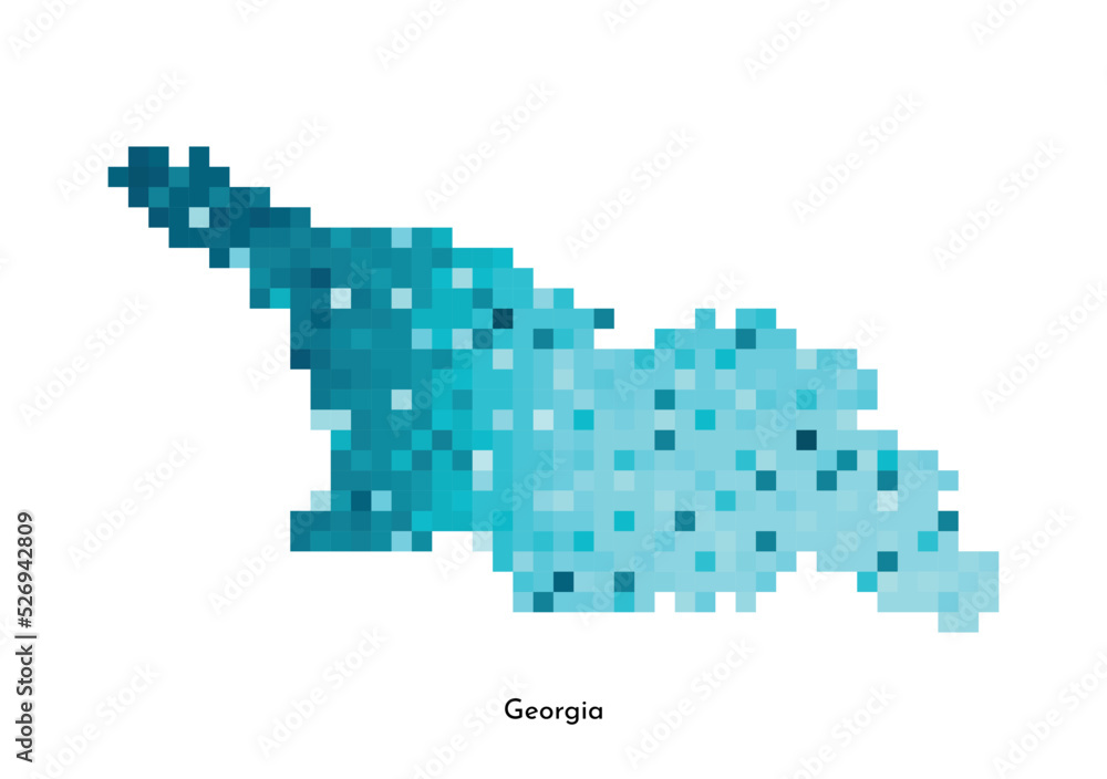 Vector isolated geometric illustration with simplified icy blue silhouette of Georgia map. Pixel art style for NFT template. Dotted logo with gradient texture for design on white background Vector isolated geometric illustration with simplified icy blue silhouette of Georgia map. Pixel art style for NFT template. Dotted logo with gradient texture for design on white background
