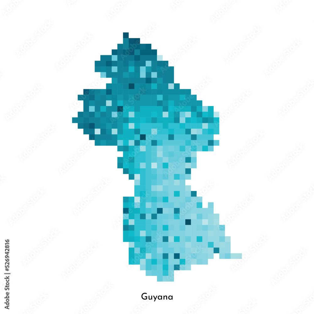 Fototapeta premium Vector isolated geometric illustration with simple icy blue shape of Guyana map. Pixel art style for NFT template. Dotted logo with gradient texture for design on white background