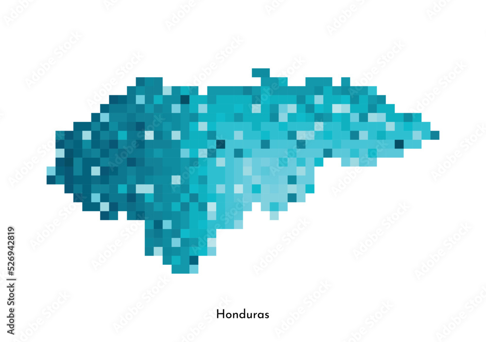 Vector isolated geometric illustration with simple icy blue shape of Honduras map. Pixel art style for NFT template. Dotted logo with gradient texture for design on white background Vector isolated geometric illustration with simple icy blue shape of Honduras map. Pixel art style for NFT template. Dotted logo with gradient texture for design on white background
