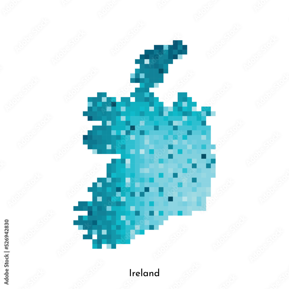 Vector isolated geometric illustration with simple icy blue shape of Ireland map. Pixel art style for NFT template. Dotted logo with gradient texture for design on white background Vector isolated geometric illustration with simple icy blue shape of Ireland map. Pixel art style for NFT template. Dotted logo with gradient texture for design on white background