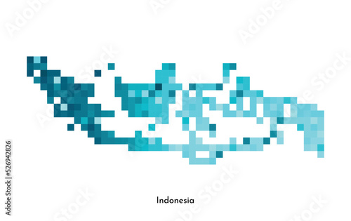 Vector isolated geometric illustration with simple icy blue shape of Indonesia map. Pixel art style for NFT template. Dotted logo with gradient texture for design on white background