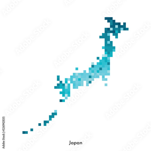 Vector isolated geometric illustration with simple icy blue shape of Japan map. Pixel art style for NFT template. Dotted logo with gradient texture for design on white background