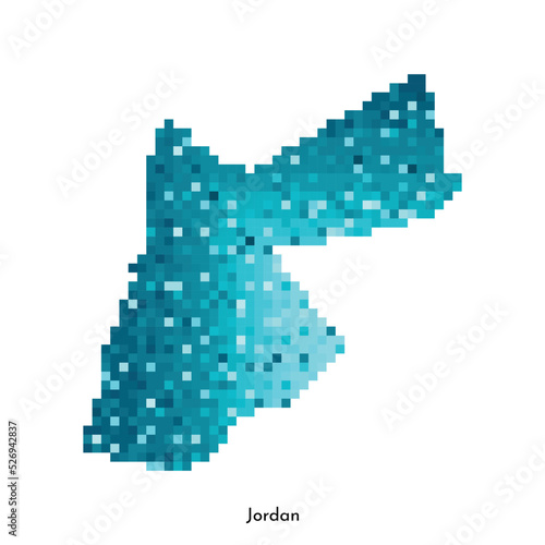 Vector isolated geometric illustration with simple icy blue shape of Jordan map. Pixel art style for NFT template. Dotted logo with gradient texture for design on white background © Olli