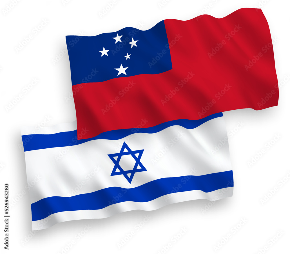 National vector fabric wave flags of Independent State of Samoa and Israel isolated on white background. 1 to 2 proportion. National vector fabric wave flags of Independent State of Samoa and Israel isolated on white background. 1 to 2 proportion.