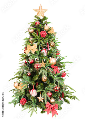 decorated Christmas tree on a white isolated background