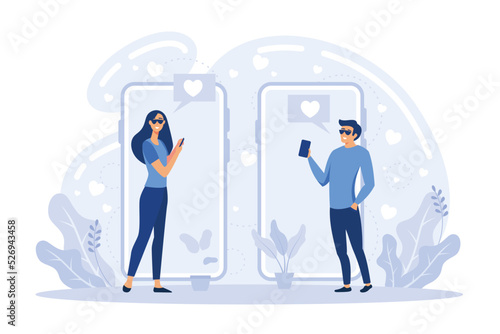 Hangouts Friends meeting, romantic blind date, leisure time, soul mate, romantic relationship, love story, Valentine day, restaurant flat vector modern illustration