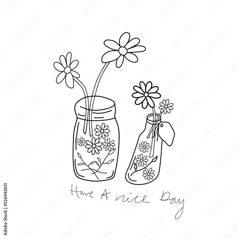 line-art-illustration-of-flowers-on-the-vase-good-for-children-drawing