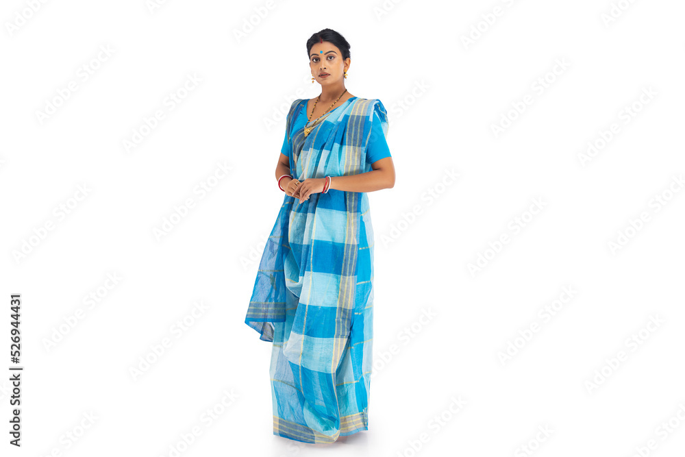 Portrait of Bengali housewife against white background Portrait of Bengali housewife against white background