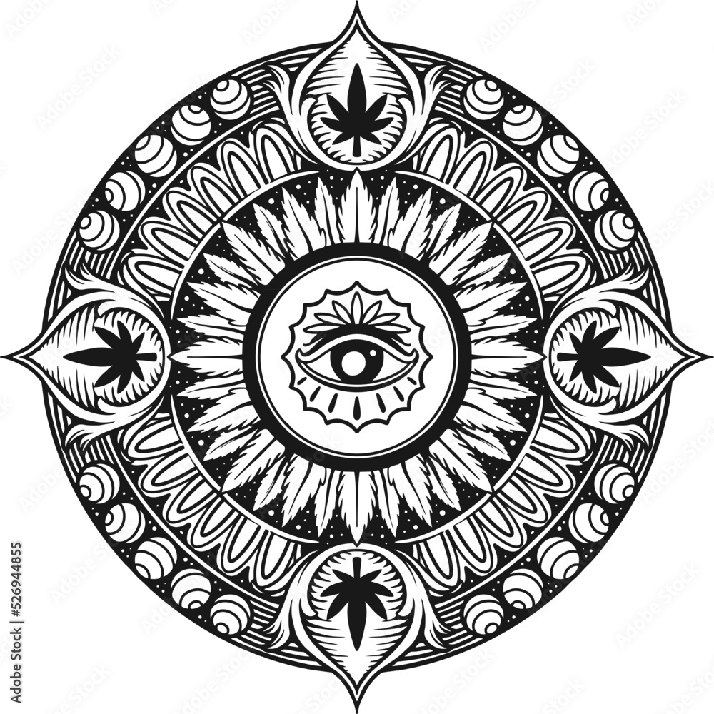 CBD Kush Mandala Silhouette Vector illustrations for your work Logo, mascot merchandise t-shirt, stickers and Label designs, poster, greeting cards advertising business company or brands.