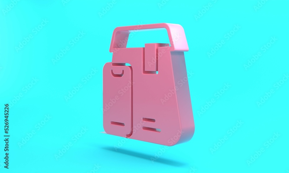 Pink Online ordering and fast food delivery icon isolated on turquoise blue background. Minimalism concept. 3D render illustration Pink Online ordering and fast food delivery icon isolated on turquoise blue background. Minimalism concept. 3D render illustration