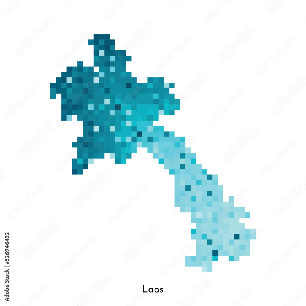 Vector isolated geometric illustration with simple icy blue shape of Laos map. Pixel art style for NFT template. Dotted logo with gradient texture for design on white background Vector isolated geometric illustration with simple icy blue shape of Laos map. Pixel art style for NFT template. Dotted logo with gradient texture for design on white background