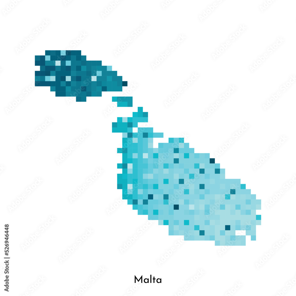 Vector isolated geometric illustration with simple icy blue shape of Malta map. Pixel art style for NFT template. Dotted logo with gradient texture for design on white background Vector isolated geometric illustration with simple icy blue shape of Malta map. Pixel art style for NFT template. Dotted logo with gradient texture for design on white background
