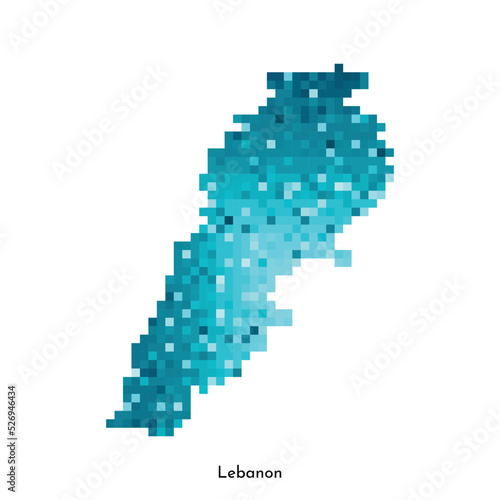 Vector isolated geometric illustration with simple icy blue shape of Lebanon map. Pixel art style for NFT template. Dotted logo with gradient texture for design on white background