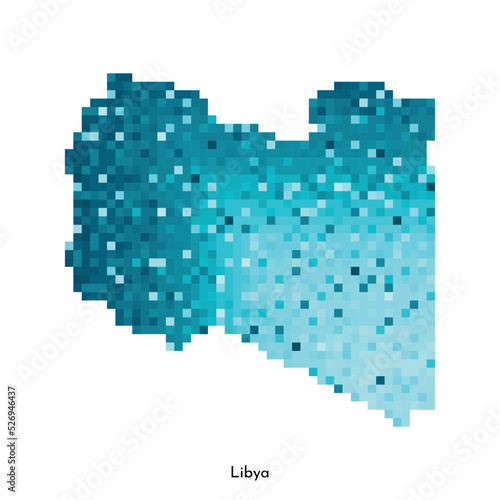 Vector isolated geometric illustration with simple icy blue shape of Libya map. Pixel art style for NFT template. Dotted logo with gradient texture for design on white background © Olli