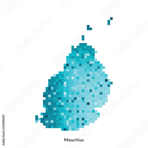 Vector isolated geometric illustration with simple icy blue shape of Mauritius map. Pixel art style for NFT template. Dotted logo with gradient texture for design on white background