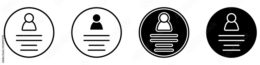CV icon vector set. Resume illustration sign collection. user data symbol or logo. CV icon vector set. Resume illustration sign collection. user data symbol or logo.