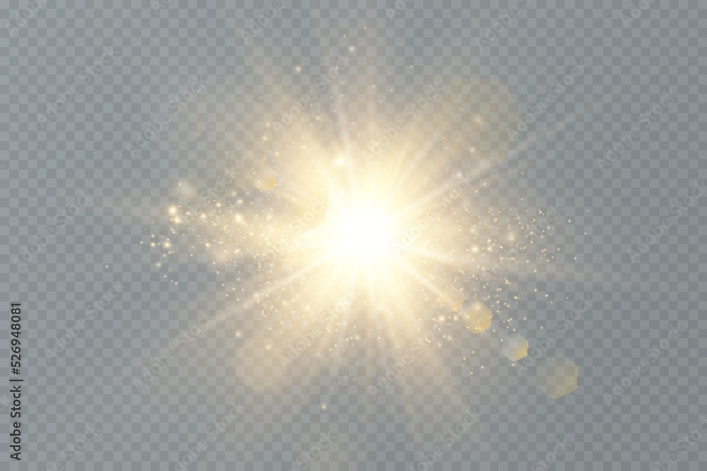 Shining golden stars. Light effects, glare, glitter, explosion, golden light. Vector illustration. Shining golden stars. Light effects, glare, glitter, explosion, golden light. Vector illustration.