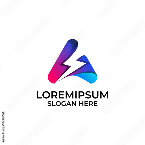 Lightning in triangle logo design