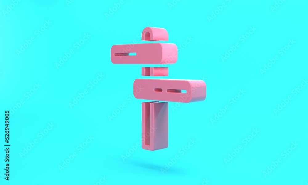 Pink Road traffic sign. Signpost icon isolated on turquoise blue background. Pointer symbol. Isolated street information sign. Direction sign. Minimalism concept. 3D render illustration Pink Road traffic sign. Signpost icon isolated on turquoise blue background. Pointer symbol. Isolated street information sign. Direction sign. Minimalism concept. 3D render illustration