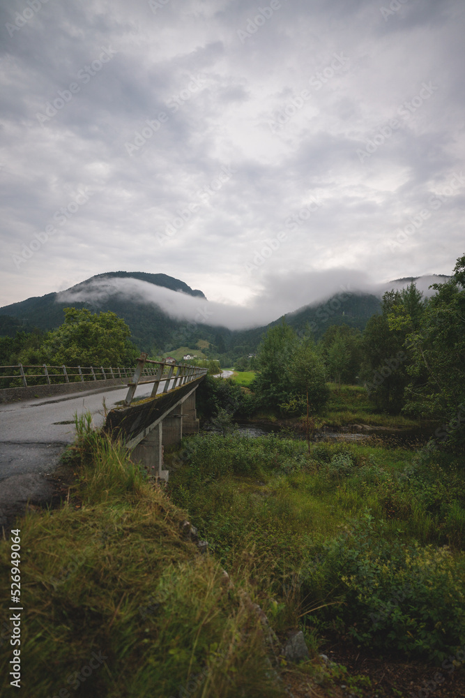 Fototapeta premium Bridge over the river, Os, Bjørnafjorden